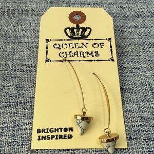 Queen of Charms Brighton- Inspired Gold Tone Howlite Drop Earrings